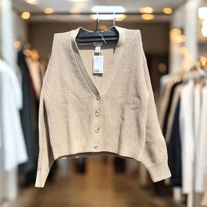 H&M Button Up V Neck Cardigan Cream Tan Beige Khaki Basics Essential Winter